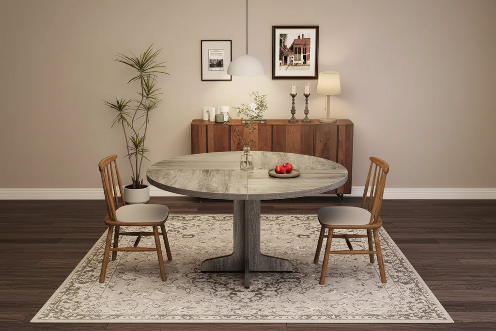 Round Dining Table for 4, 47 Inch Farmhouse Circle Kitchen Table with Wood Tabletop and Stable Base, for Home Dining Room Living Room (Only Table)