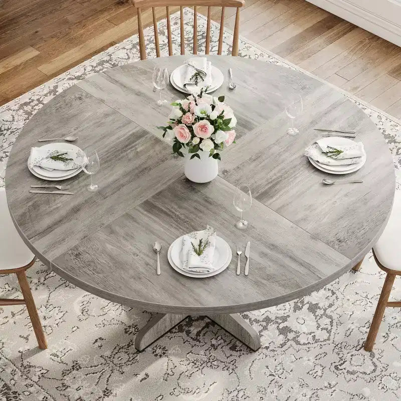Round Dining Table for 4, 47 Inch Farmhouse Circle Kitchen Table with Wood Tabletop and Stable Base, for Home Dining Room Living Room (Only Table)