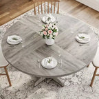 Round Dining Table for 4, 47 Inch Farmhouse Circle Kitchen Table with Wood Tabletop and Stable Base, for Home Dining Room Living Room (Only Table)