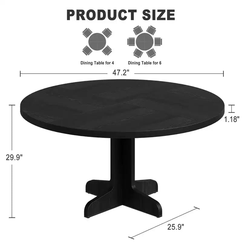 Round Dining Table for 4, 47 Inch Farmhouse Circle Kitchen Table with Wood Tabletop and Stable Base, for Home Dining Room Living Room (Only Table)