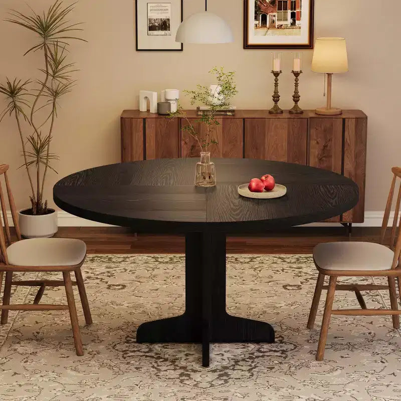 Round Dining Table for 4, 47 Inch Farmhouse Circle Kitchen Table with Wood Tabletop and Stable Base, for Home Dining Room Living Room (Only Table)