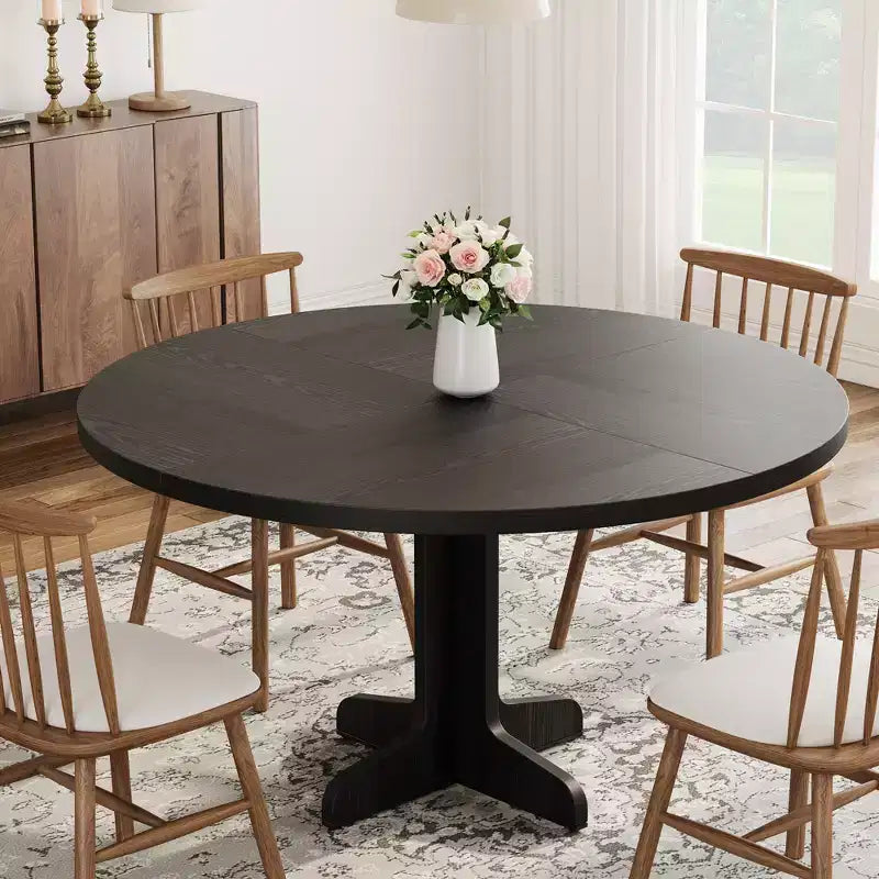 Round Dining Table for 4, 47 Inch Farmhouse Circle Kitchen Table with Wood Tabletop and Stable Base, for Home Dining Room Living Room (Only Table)