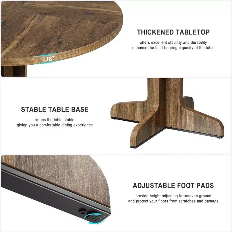 Round Dining Table for 4, 47 Inch Farmhouse Circle Kitchen Table with Wood Tabletop and Stable Base, for Home Dining Room Living Room (Only Table)
