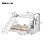Twin over Full Bunk Bed with Stairs and Slide, Stairway Wood Bunk Bed with Storage Drawers for Kids Teens Aduts