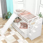Twin over Full Bunk Bed with Stairs and Slide, Stairway Wood Bunk Bed with Storage Drawers for Kids Teens Aduts