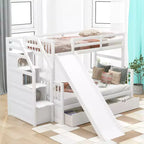 Twin over Full Bunk Bed with Stairs and Slide, Stairway Wood Bunk Bed with Storage Drawers for Kids Teens Aduts
