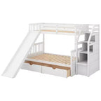 Twin over Full Bunk Bed with Stairs and Slide, Stairway Wood Bunk Bed with Storage Drawers for Kids Teens Aduts
