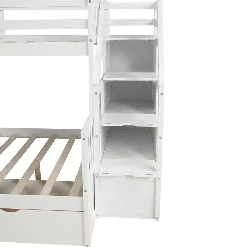 Twin over Full Bunk Bed with Stairs and Slide, Stairway Wood Bunk Bed with Storage Drawers for Kids Teens Aduts