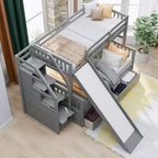 Twin over Full Bunk Bed with Stairs and Slide, Stairway Wood Bunk Bed with Storage Drawers for Kids Teens Aduts