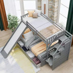 Twin over Full Bunk Bed with Stairs and Slide, Stairway Wood Bunk Bed with Storage Drawers for Kids Teens Aduts