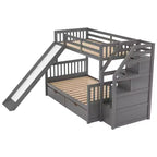 Twin over Full Bunk Bed with Stairs and Slide, Stairway Wood Bunk Bed with Storage Drawers for Kids Teens Aduts