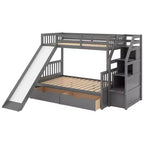 Twin over Full Bunk Bed with Stairs and Slide, Stairway Wood Bunk Bed with Storage Drawers for Kids Teens Aduts