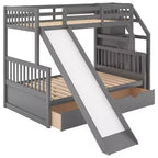 Twin over Full Bunk Bed with Stairs and Slide, Stairway Wood Bunk Bed with Storage Drawers for Kids Teens Aduts
