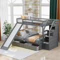 Twin over Full Bunk Bed with Stairs and Slide, Stairway Wood Bunk Bed with Storage Drawers for Kids Teens Aduts
