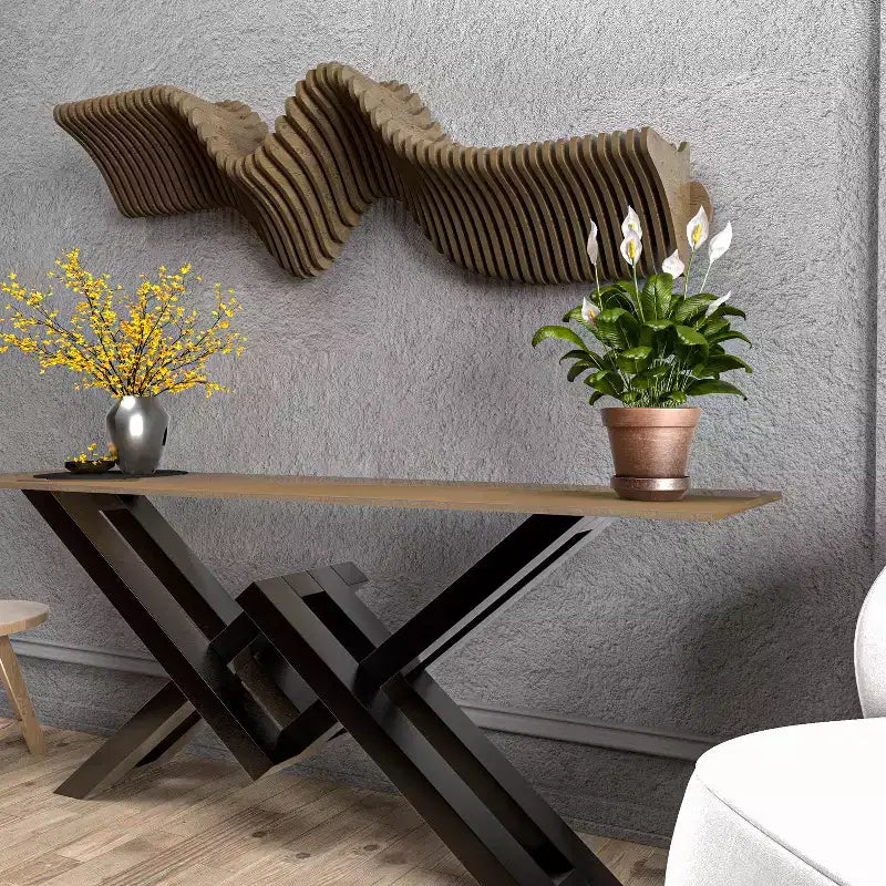 Parametric 40 inch Floating Shelf TV Unit Modern Geometric Wooden Wall Piece Decor Natural Oak Color 3D Wavy Living and Gaming Room Shelf