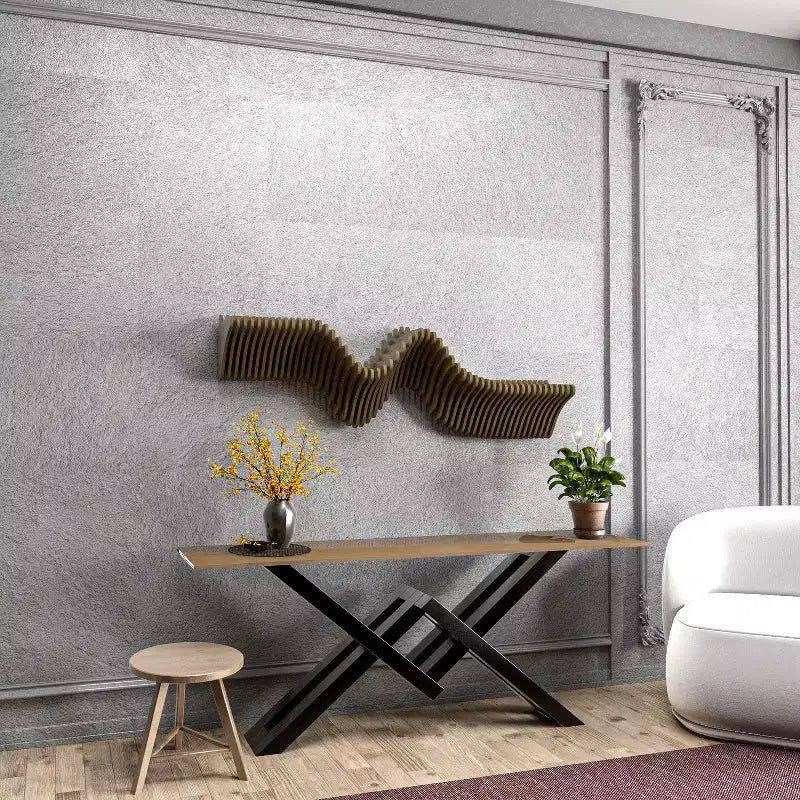 Parametric 40 inch Floating Shelf TV Unit Modern Geometric Wooden Wall Piece Decor Natural Oak Color 3D Wavy Living and Gaming Room Shelf