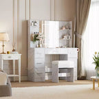 Vanity Desk with Lights, Mirror & Chair - Makeup Vanity Table with 7 Drawers, 6 Shelves & Adjustable Lighting