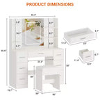 Vanity Desk with Lights, Mirror & Chair - Makeup Vanity Table with 7 Drawers, 6 Shelves & Adjustable Lighting