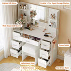 Vanity Desk with Lights, Mirror & Chair - Makeup Vanity Table with 7 Drawers, 6 Shelves & Adjustable Lighting
