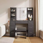 Vanity Desk with Lights, Mirror & Chair - Makeup Vanity Table with 7 Drawers, 6 Shelves & Adjustable Lighting