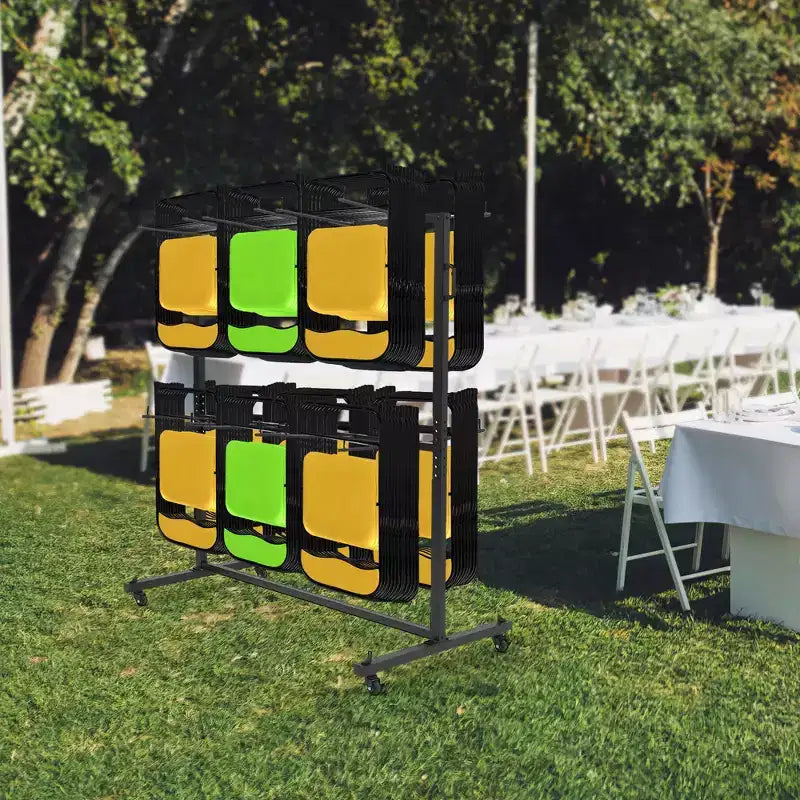 Folding Chair Cart Heavy Duty Steel Foldable Chair Holder Rack with Lockable Wheels & Waterproof Cover, Commercial Grade for School, Black