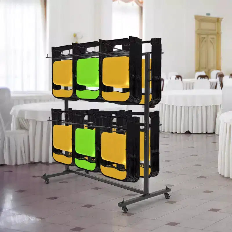 Folding Chair Cart Heavy Duty Steel Foldable Chair Holder Rack with Lockable Wheels & Waterproof Cover, Commercial Grade for School, Black