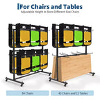 Folding Chair Cart Heavy Duty Steel Foldable Chair Holder Rack with Lockable Wheels & Waterproof Cover, Commercial Grade for School, Black