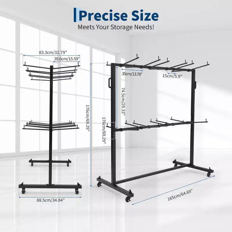 Folding Chair Cart Heavy Duty Steel Foldable Chair Holder Rack with Lockable Wheels & Waterproof Cover, Commercial Grade for School, Black