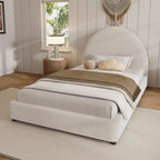 Modern Boucle Upholstered Bed with Half-Round Curved Headboard