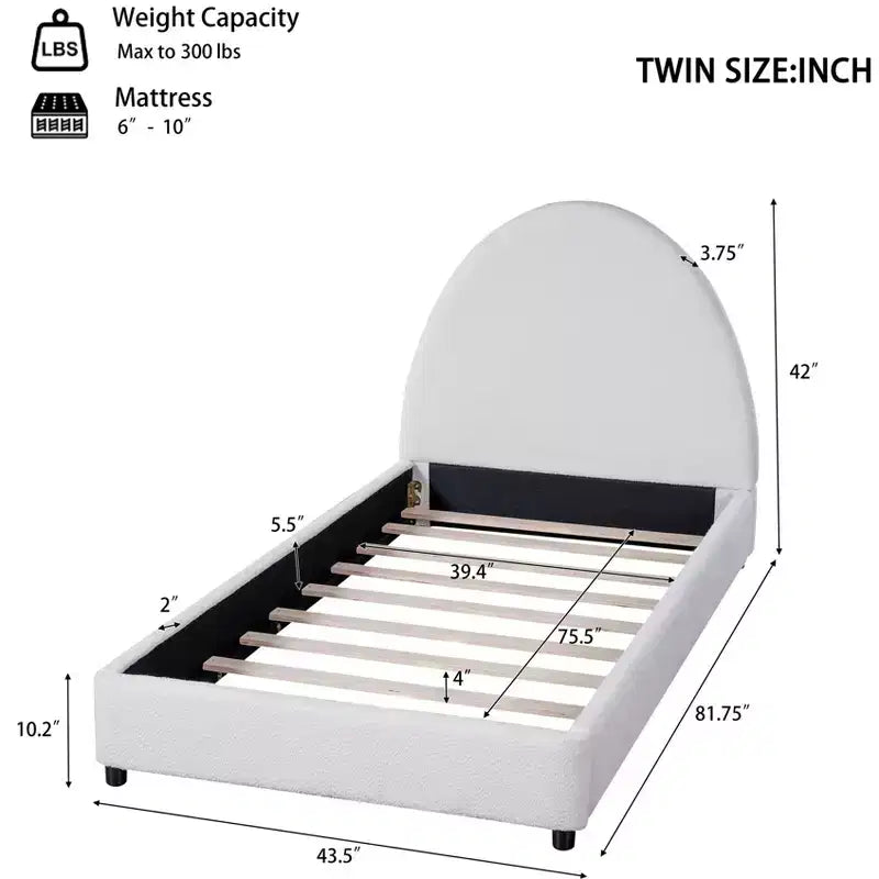 Modern Boucle Upholstered Bed with Half-Round Curved Headboard