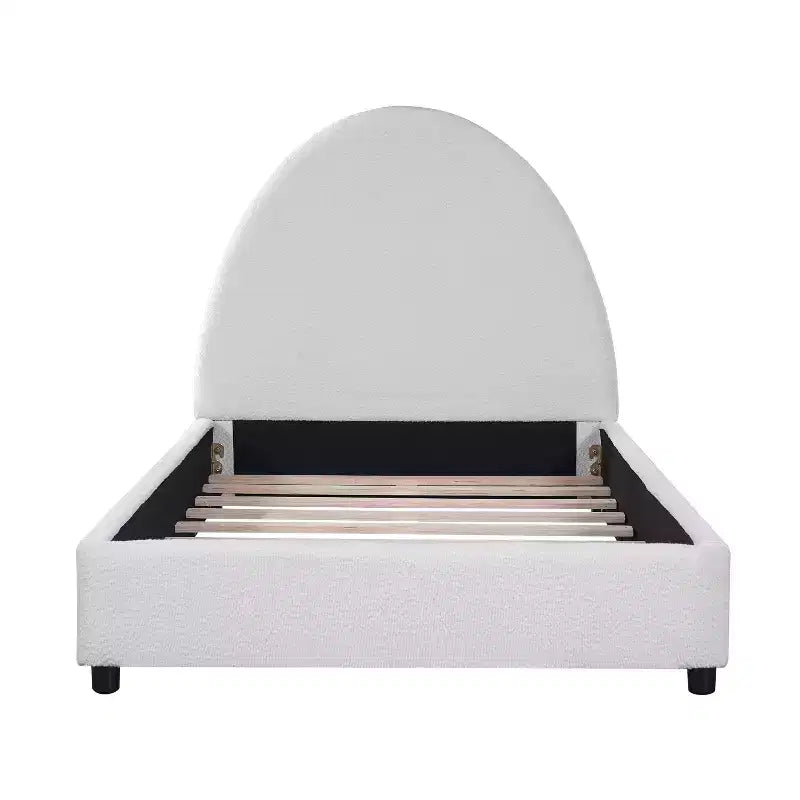 Modern Boucle Upholstered Bed with Half-Round Curved Headboard