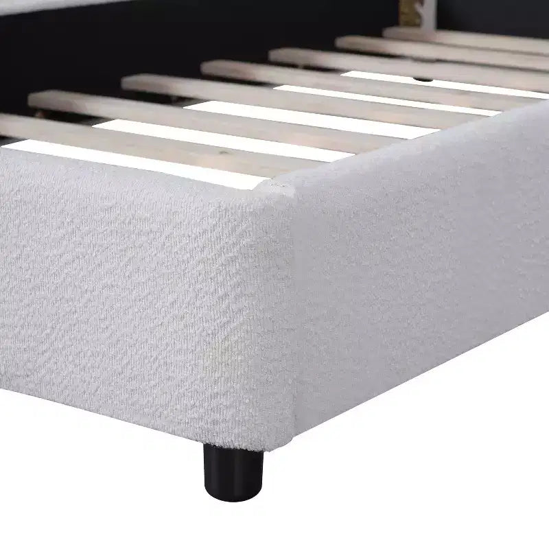 Modern Boucle Upholstered Bed with Half-Round Curved Headboard
