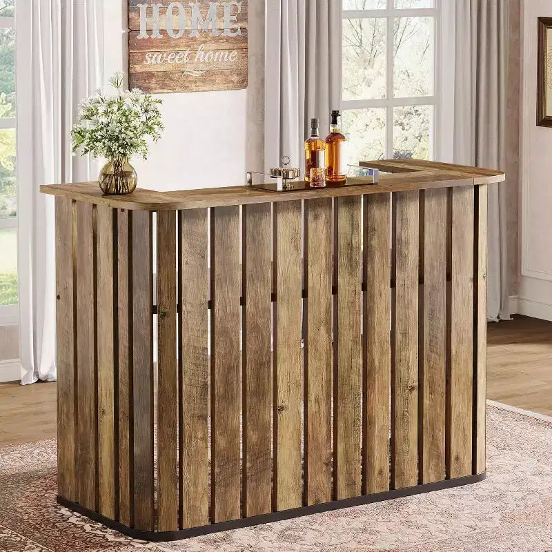 Lantine 63-Inch Home Bar Unit, 2-Tier Farmhouse Liquor Bar Table with Storage Shelves, Wine Bar Cabinet Mini Bar Table for Home Pub, Bistro