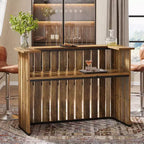 63-Inch Home Bar Unit, 2-Tier Farmhouse Liquor Bar Table with Storage Shelves, Wine Bar Cabinet Mini Bar Table for Home Pub, Bistro