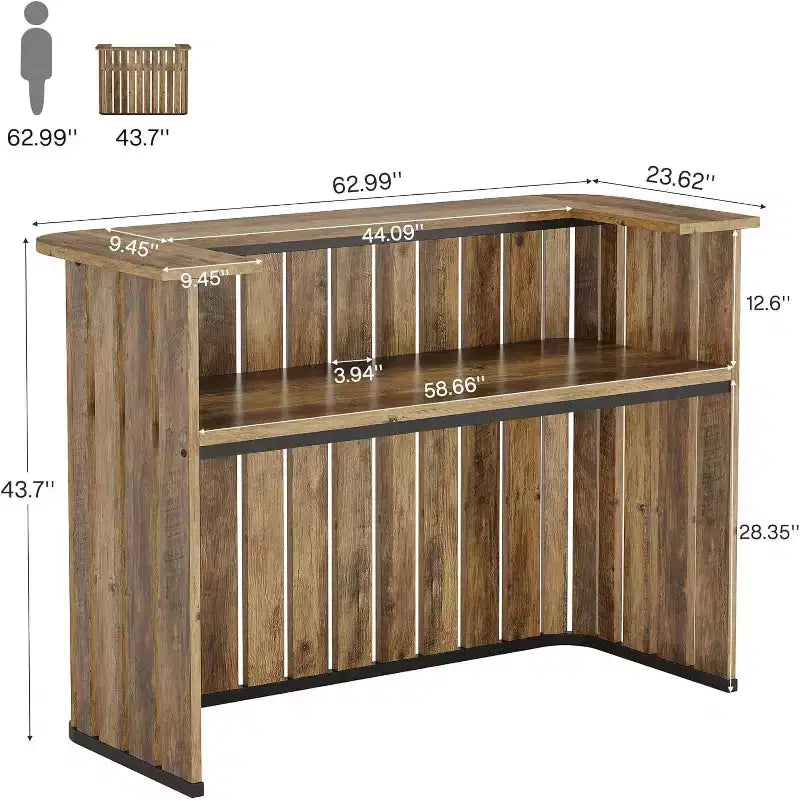 63-Inch Home Bar Unit, 2-Tier Farmhouse Liquor Bar Table with Storage Shelves, Wine Bar Cabinet Mini Bar Table for Home Pub, Bistro