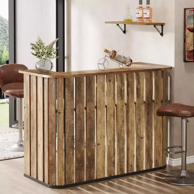 63-Inch Home Bar Unit, 2-Tier Farmhouse Liquor Bar Table with Storage Shelves, Wine Bar Cabinet Mini Bar Table for Home Pub, Bistro