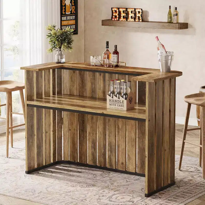 63-Inch Home Bar Unit, 2-Tier Farmhouse Liquor Bar Table with Storage Shelves, Wine Bar Cabinet Mini Bar Table for Home Pub, Bistro