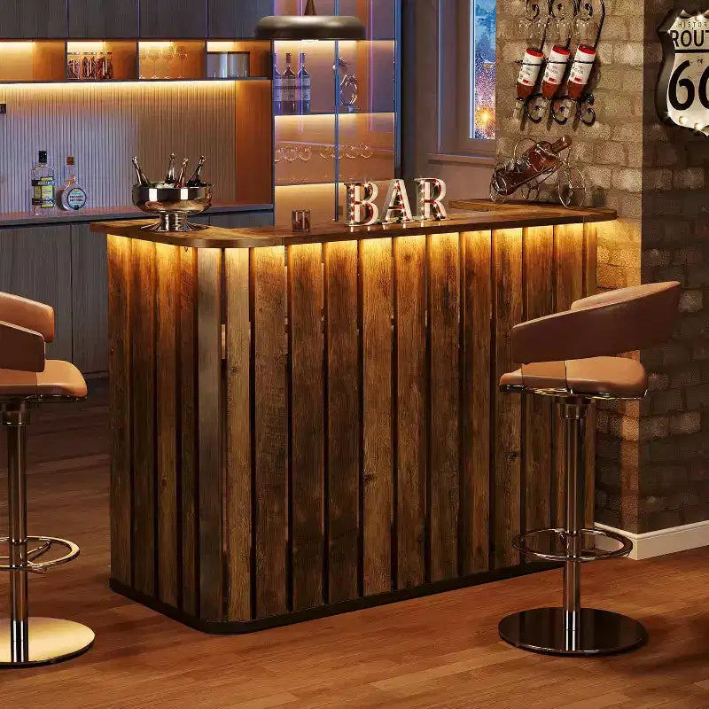 63-Inch Home Bar Unit, 2-Tier Farmhouse Liquor Bar Table with Storage Shelves, Wine Bar Cabinet Mini Bar Table for Home Pub, Bistro