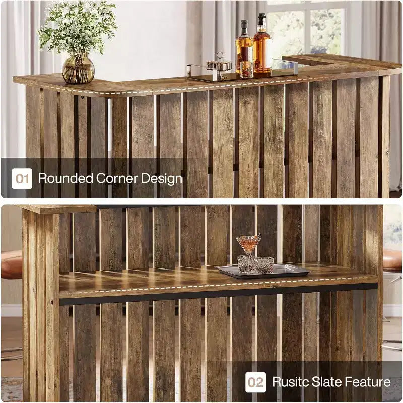63-Inch Home Bar Unit, 2-Tier Farmhouse Liquor Bar Table with Storage Shelves, Wine Bar Cabinet Mini Bar Table for Home Pub, Bistro