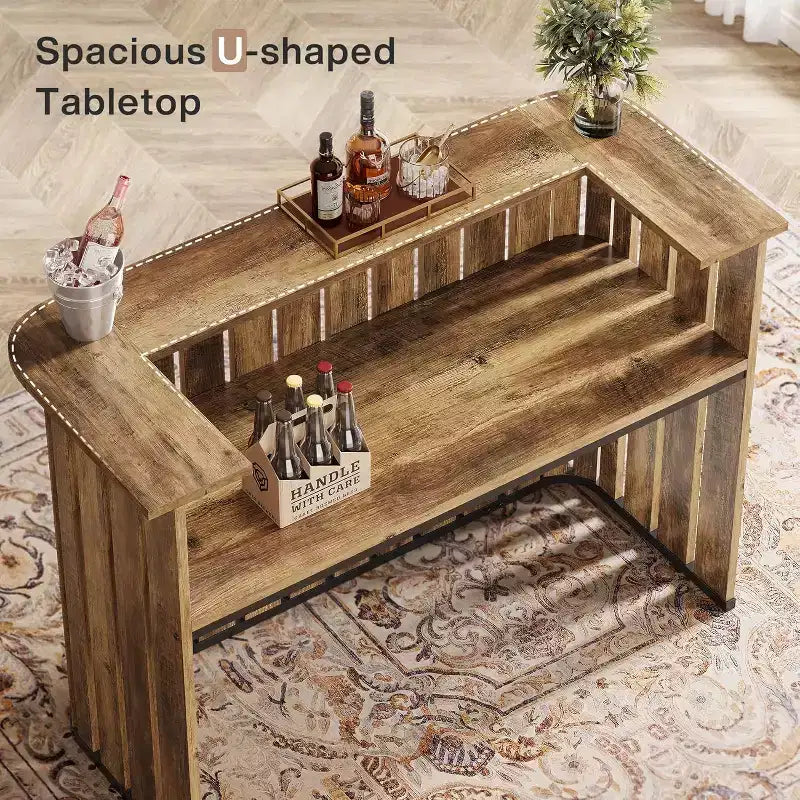 63-Inch Home Bar Unit, 2-Tier Farmhouse Liquor Bar Table with Storage Shelves, Wine Bar Cabinet Mini Bar Table for Home Pub, Bistro