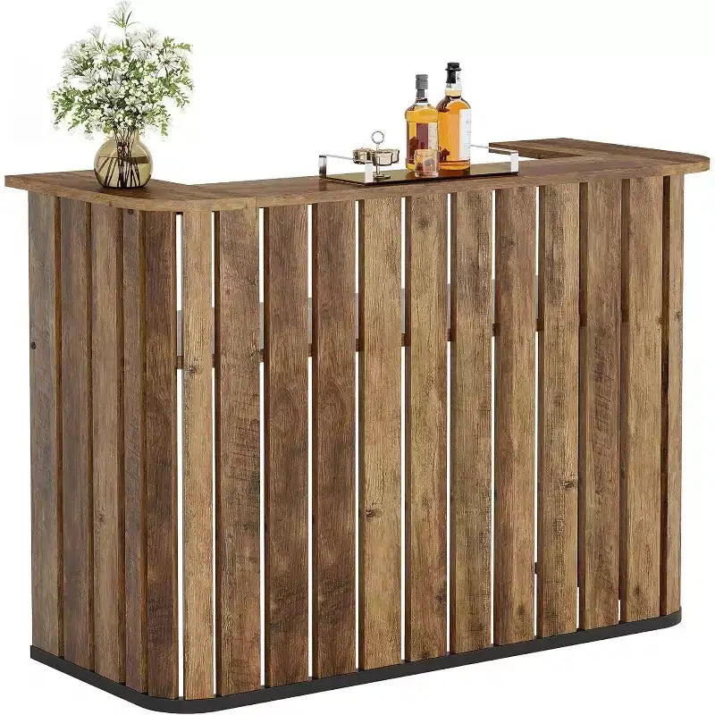63-Inch Home Bar Unit, 2-Tier Farmhouse Liquor Bar Table with Storage Shelves, Wine Bar Cabinet Mini Bar Table for Home Pub, Bistro