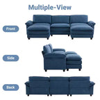 120 in. W Pillow Top Arm Double-layer Cushion Corduroy Sofa in White With Ottoman