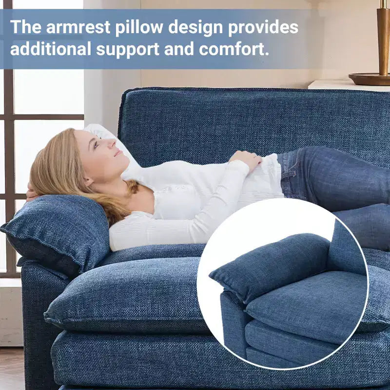 120 in. W Pillow Top Arm Double-layer Cushion Corduroy Sofa in White With Ottoman