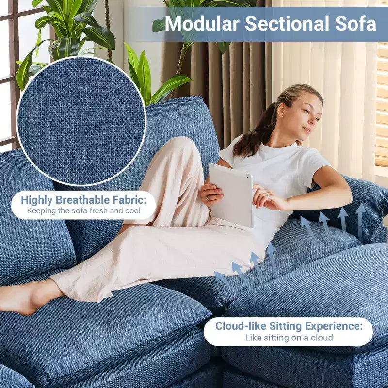 120 in. W Pillow Top Arm Double-layer Cushion Corduroy Sofa in White With Ottoman