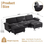 120 in. W Pillow Top Arm Double-layer Cushion Corduroy Sofa in White With Ottoman
