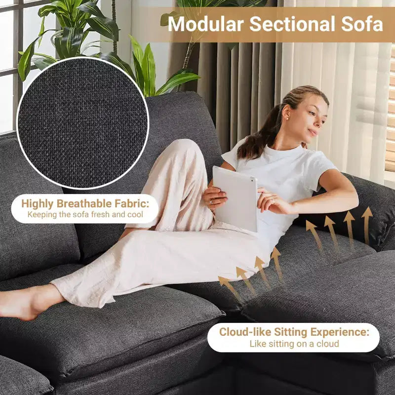 120 in. W Pillow Top Arm Double-layer Cushion Corduroy Sofa in White With Ottoman
