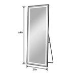 Full-Length Dressing Mirror with 3-Color Dimmable Light and Aluminum Frame, Wall Mount or Floor Bracket Standing, 21x64 - Black