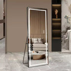 Full-Length Dressing Mirror with 3-Color Dimmable Light and Aluminum Frame, Wall Mount or Floor Bracket Standing, 21x64 - Black