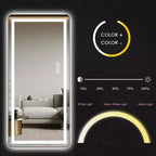 Full-Length Dressing Mirror with 3-Color Dimmable Light and Aluminum Frame, Wall Mount or Floor Bracket Standing, 21x64 - Black
