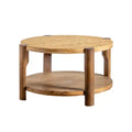CLIHOME Mid Century Round Coffee Table with Solid Wood for Living Room, 2-Tier Round Coffee Table with Storage Shelf
